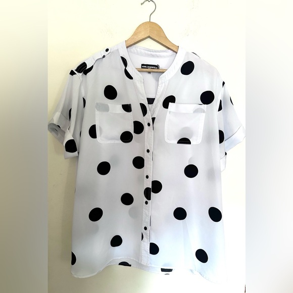 Karl Lagerfeld Tops - Karl Lagerfeld White Shirt Women’s Dots Sz XL Flowing